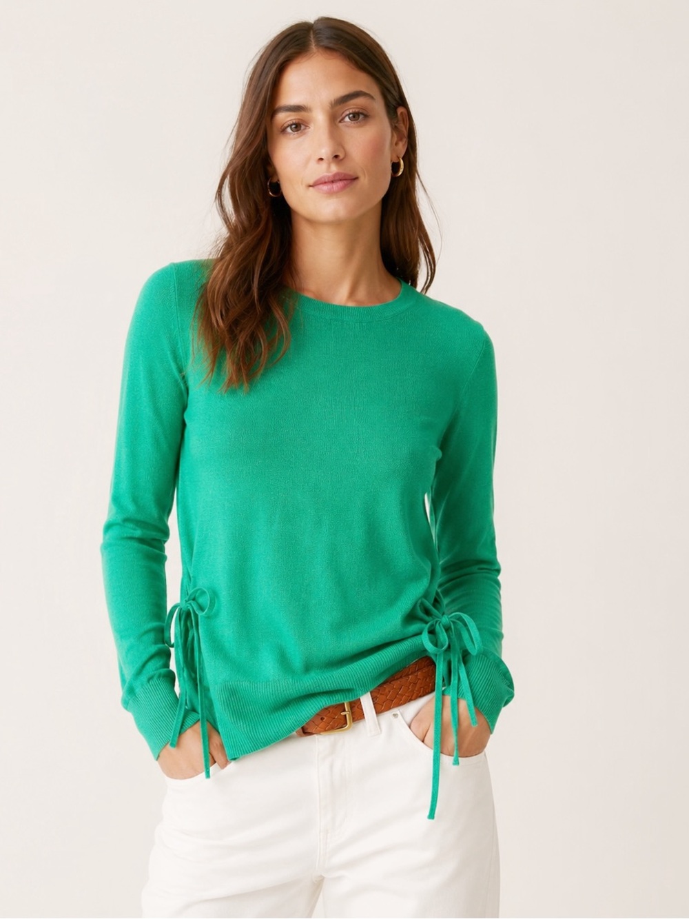 J. Crew Woman Green Knit Side Bow Slit Sweater MEDIUM Preppy Classic Minimal